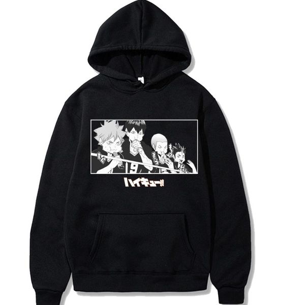 

men's hoodies & sweatshirts haikyuu japanese anime printed hoodie streetwear casual, Black