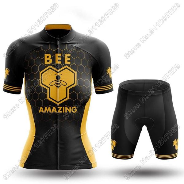 

suit bee amazing - women cycling clothing summer road bike jersey set mountain bicycle shirt bib shorts mtb maillot racing sets, Black;blue