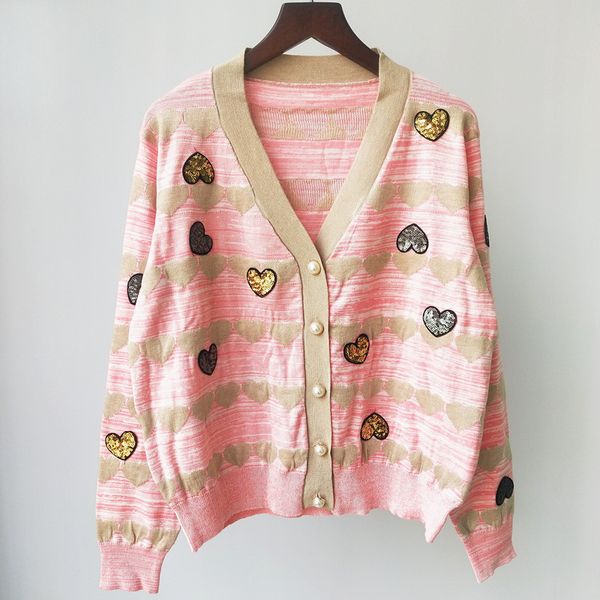 

59% off factory outlet store spring and summer sequin love v-neck pink knitted cardigan girl, White;black