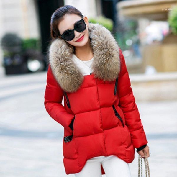

fashion winter jacket womens 2021 large fur collar women short coats loose leisure parka coat female down cotton outwear1, Black