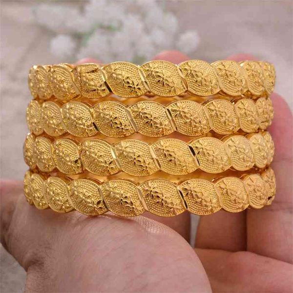 4 unids/lote 24 K Dubai brazaletes Color dorado africano para mujeres niñas pulseras joyería etíope novia boda joyería regalo 210918