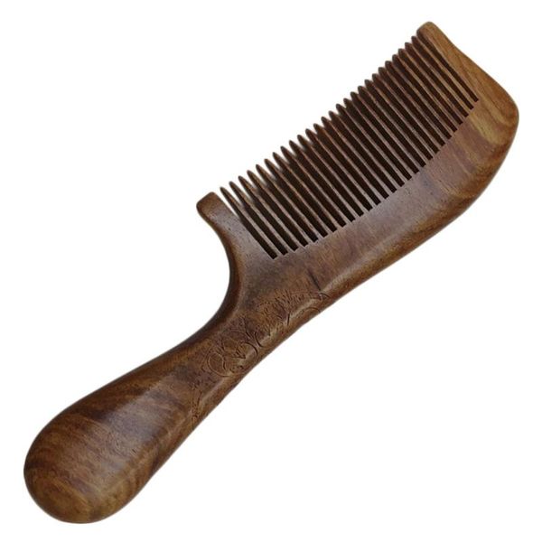 

hair brushes wooden comb round handle small large size for woman (19.5x5.5x1.4cm middle teeth pattern), Silver
