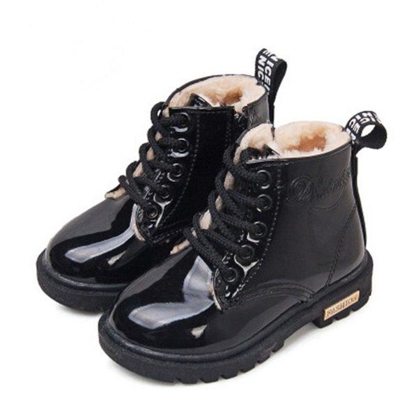 

boots 2021 winter children snow pu leather waterproof kids velvet boys girls casual shoes fashion sneakers, Black;grey