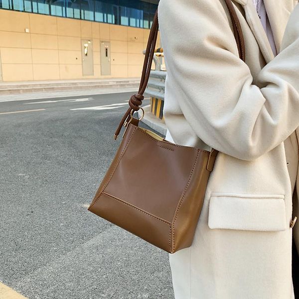 

evening bags large winter bucket set for women fashion 2021 leather black brown shoulder korea ladies design tote handbags big
