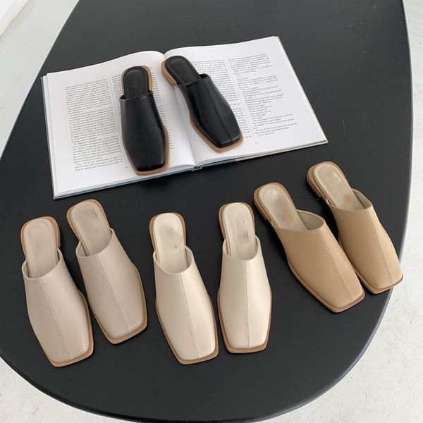 

slippers bailamos women flat shoes slip on loafers mule square toe female casual shoe woman spring summer slides lady yvrp, Black