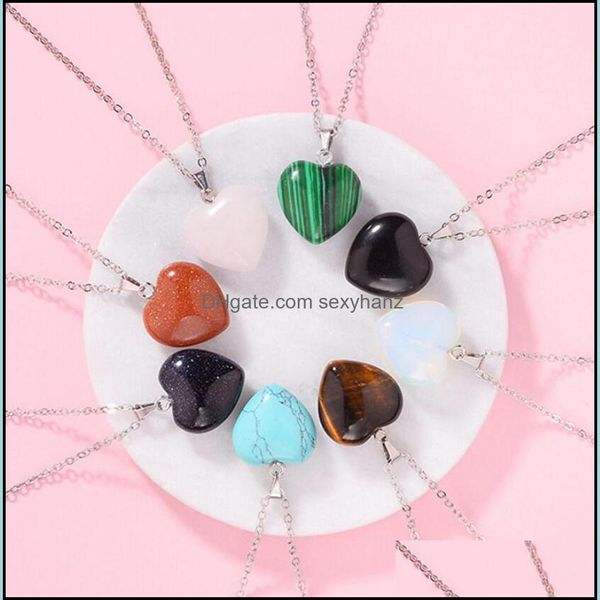 Colares pingentes de colar de quartzo natural Chakra Stone Heart Power Healing Reiki J￳ias de moda para mulheres/homens unissex wjl2903 dro