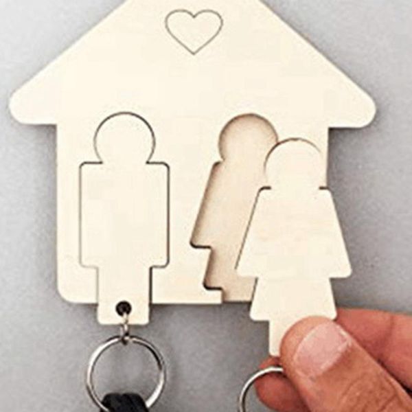 

creative wooden key pendant diy couple wall hanging car keychain valentine's day jewelry gift hooks & rails