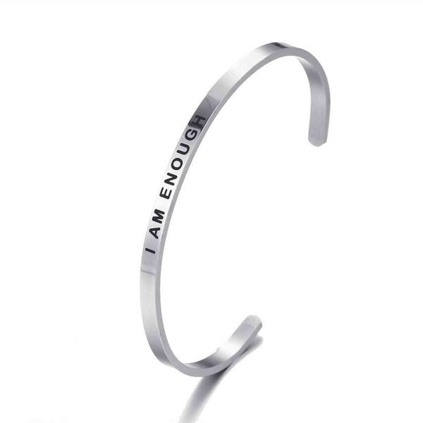 

316l stainless steel engraved i am enough bracelets inspirational positive quote cuff mantra & bangles, Golden;silver