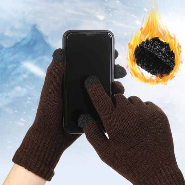 Herbst Winter Gestrickte Wolle Touchscreen Handschuhe Volle Finger Dicken Plüsch Fäustlinge Männer Frauen Outdoor Sport Radfahren Warme Handschuhe1