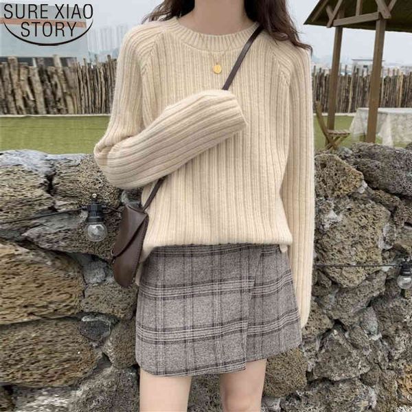 

autumn and winter korean women sweaters pullover loose solid 7 colors fashion ladies o-neck sweater 11862 210417, White;black