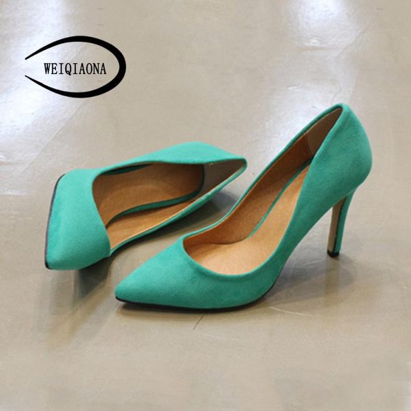

dress shoes weiqiaona 2021 big size 33-41 brand design flock women high heels pumps elegant soft ladies, Black
