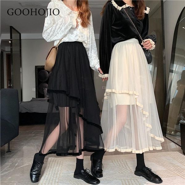 

skirts goohojio 2021 spring and autumn high waist cupcake women irregular for all-match fashionable skirt, Black