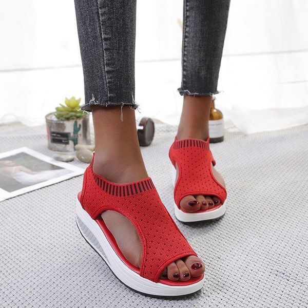 

summer platform women's sandals peep toe pump mesh female falt with shoes elastic band hollow out casual and comfortable, Black