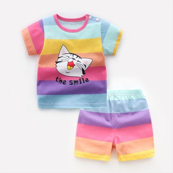 

summer children girls clothes set cartoon t shirt shorts 2pcs boys clothing 1 5 years kids toddler girl outfits, White