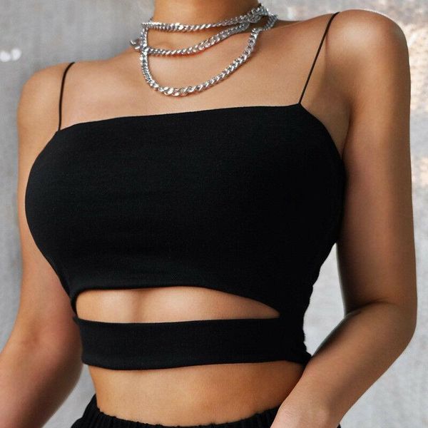 

women's tanks & camis 2021 fashion women summer casual sleeveless cut-out short tee shirt crop vest strap tank blouse, White