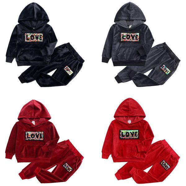 

kids clothes spring autumn girls sport suit pure color l o v e letter hooded tracksuit boys outfits suits children clothing 210429, White