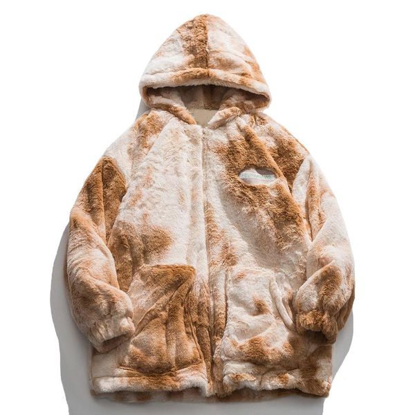 

men's jackets lacible hip hop tie-dye sherpa wintercoat men women streetwear pocket decoration jacket 2021 harajuku, Black;brown