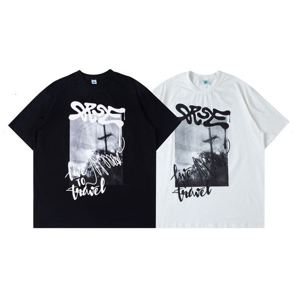 

fashion t shirt impass national trend dark black mourning print personality loose asian style short sleeve men's ins, White;black