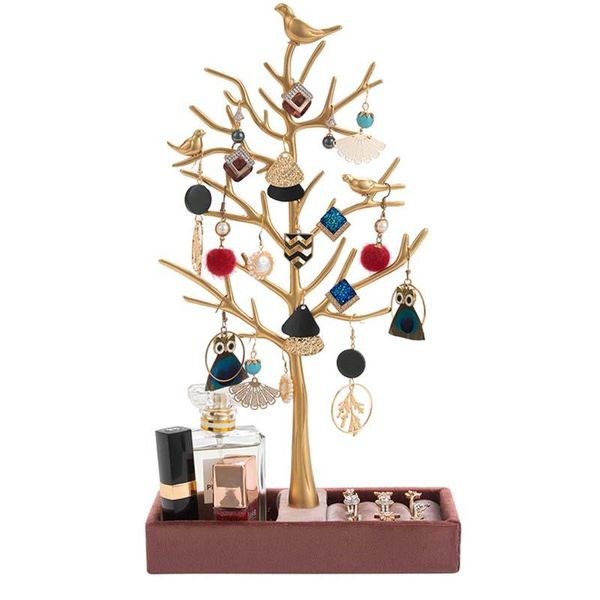 

jewelry pouches, bags creative earrings bracelet storage shelf display holder ear stud stand metal material antler tree organizer, Pink;blue