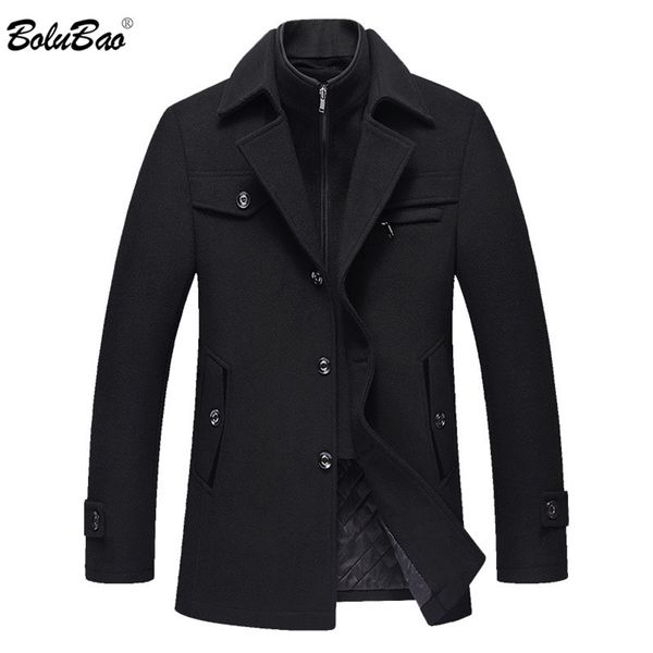 Обубао мужские зимние шерстяные пальто мужские высококачественные сплошные цвета простые смеси шерстяное гороховое пальто мужская оконная пальто повседневного пальто 211106
