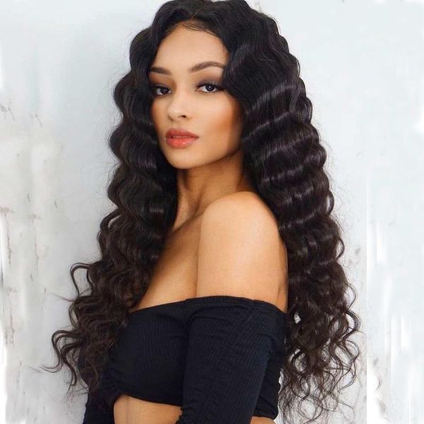 

brazilian virgin hair deep wace lace front wigs pre plucked hairline 180density wave 360 frontal wig for women1, Black;brown