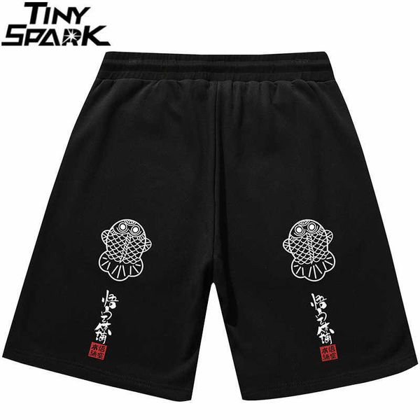 Homens Hip Hop Streetwear Shorts Chinês Kanji Imprimir Calças Suor Harajuku Algodão Jogger Verão Trilha Curto Sweatpant 210714