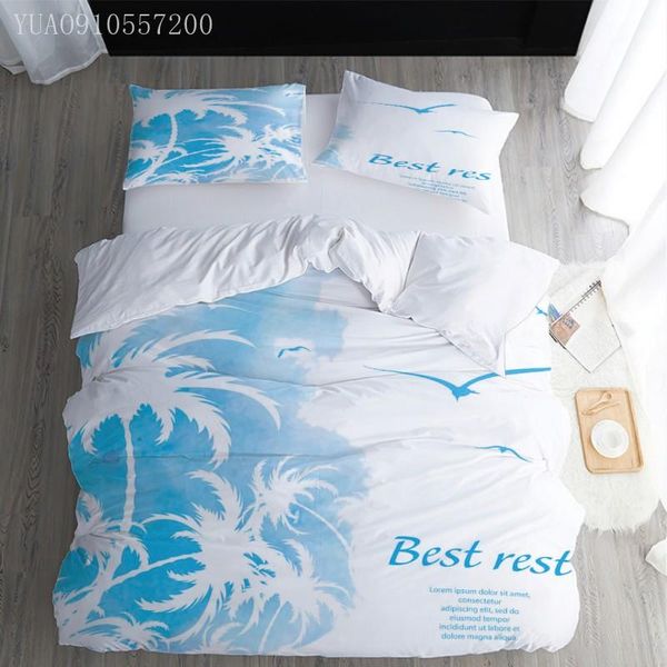 

bedding sets 3d printed casual style bed linen set single double  king size plant white blue cover quilt