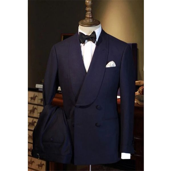 

men's suits & blazers classic navy blue wedding tuxedo for graduation double stage party breasted thin suit blazer pants 2 parts jacket, White;black