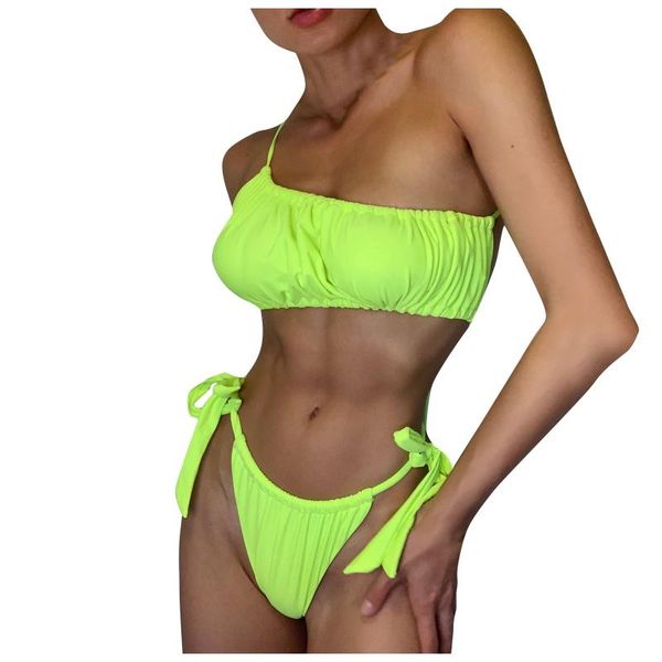 

women's swimwear bikinis set irregular lace up bikini fluorescent open back split swimsuit verano de las mujeres del traje baño, White;black
