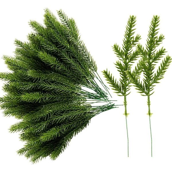 

decorative flowers & wreaths 60 packs artificial pine needles branches garland green plants needles,fake greenery picks for diy