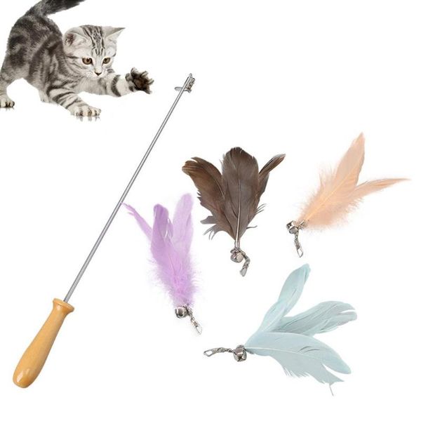 

cat toys 5pcs pet cats kitten teaser wand bell feather replacement head scratch