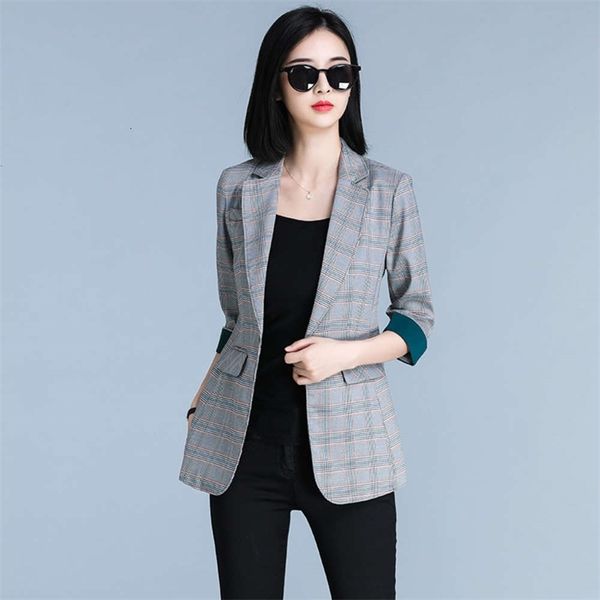 

women's jackets coats plaid middle sleeve casual small suit a87x, Black;brown