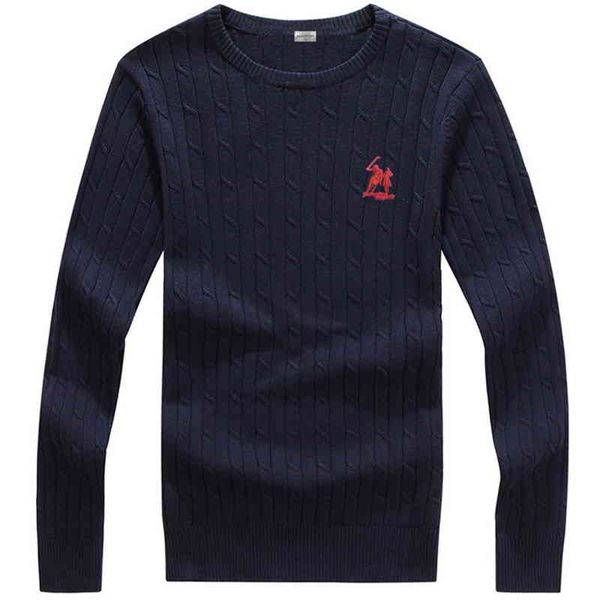 

brand men's fashion style 100% cotton big polo embroidery patch o-neck comfortable slim knit sweater 8519, Black