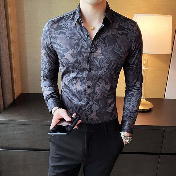 

men's casual shirts long-sleeved fashion business printed british style slim suits nightclub hairdresser shirt xxxl, White;black