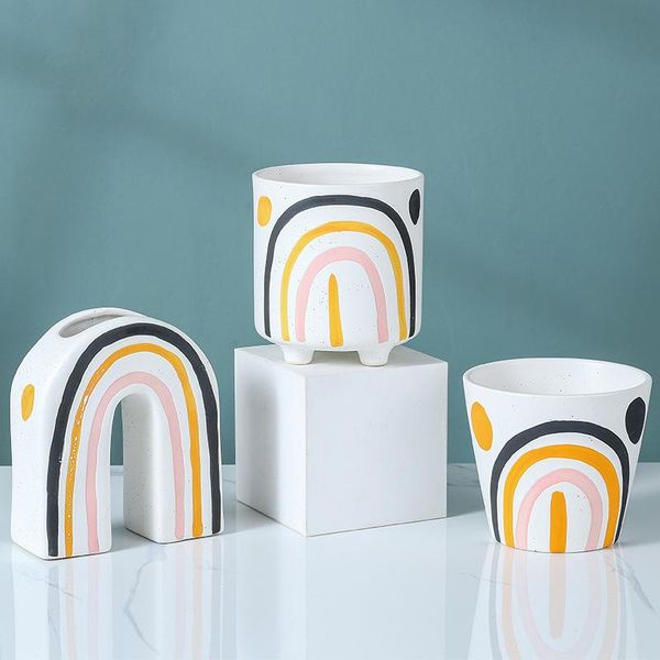 

vases rainbow ceramic vase ins creative white flower pot green plant flowerpot semicircular cylindrical arrangement decor