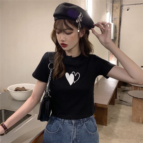 

polos ytx375 double love printed thin wild with short sleeves women's t-shirts, White