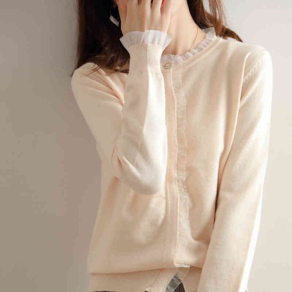 

women's knits & tees cashmere coat and women's wool, warm jacket with round collar, soft sweater long sleeve, , bjsm, White