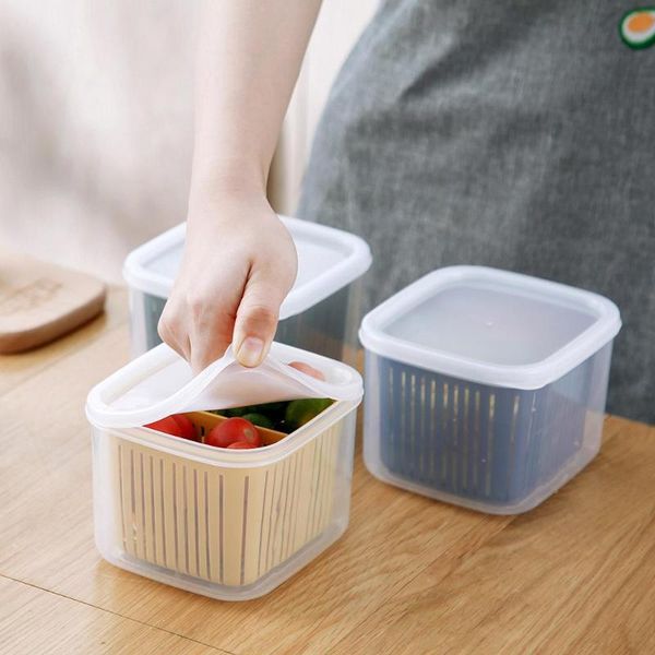 

storage bottles & jars double layers fresh-keeping box kitchen refrigerator fruit and vegetable draining boxes onion ginger garlic container