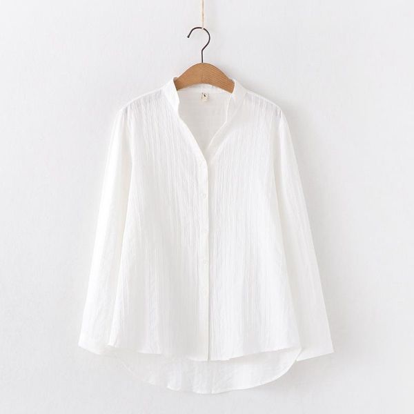 

women's spring autumn white long sleeve blouse shirts simple all match chic loose irregular hem female basic cotton colthes blouses &