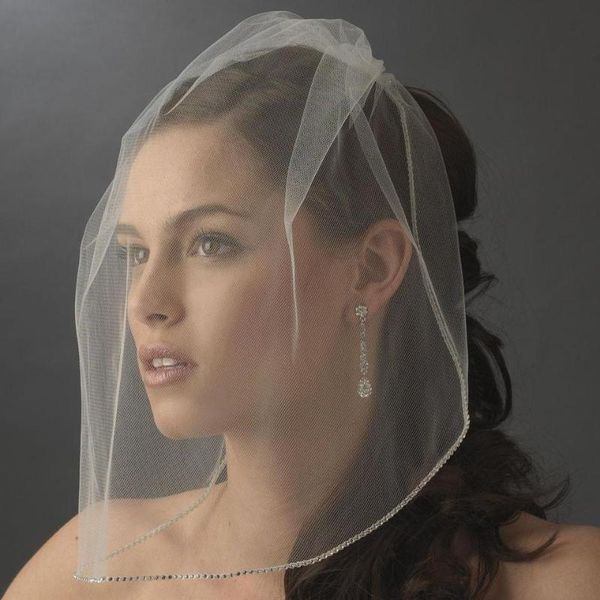 

bridal veils white with ivory short face cover blusher veil crystal edge comb velos de novia, Black