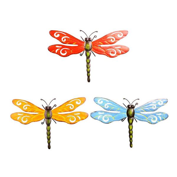 

garden decorations dragonfly wall hanging 3pcs home metal backyard iron art balcony decor for yard, patio, kitchen, nursing room, dorm room