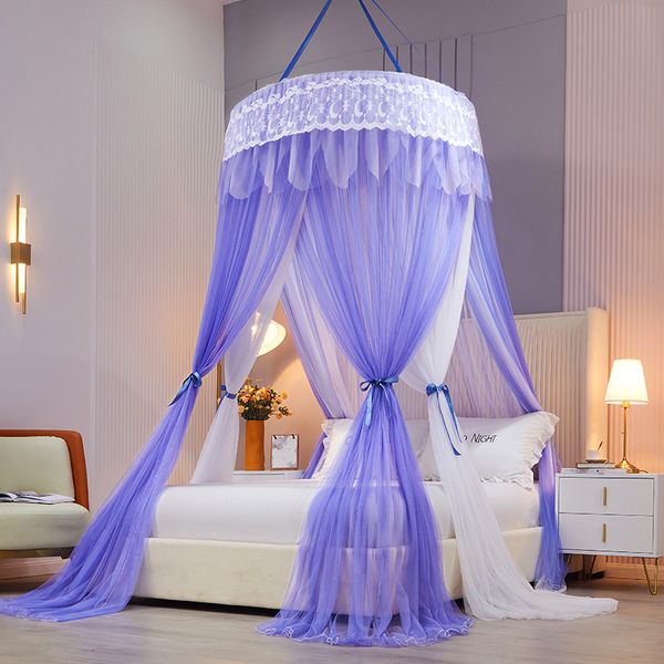 Laço de luxo Mosquito Net Romântico Hung Dome Malha de Teto Dupla Layer Netting Dobrável Verão Inseto Dossel para 1,2-2.0m cama