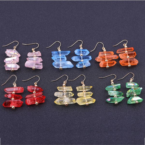

designer colorful healing crystal pillar charms earrings gold plated geometry column dangle brand jewelry for women, Golden