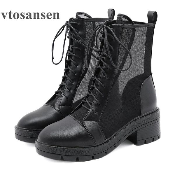 

boots shoes breathable air mesh womens platform white summer autumn comfort mid heel ankle lace up rubber sole, Black