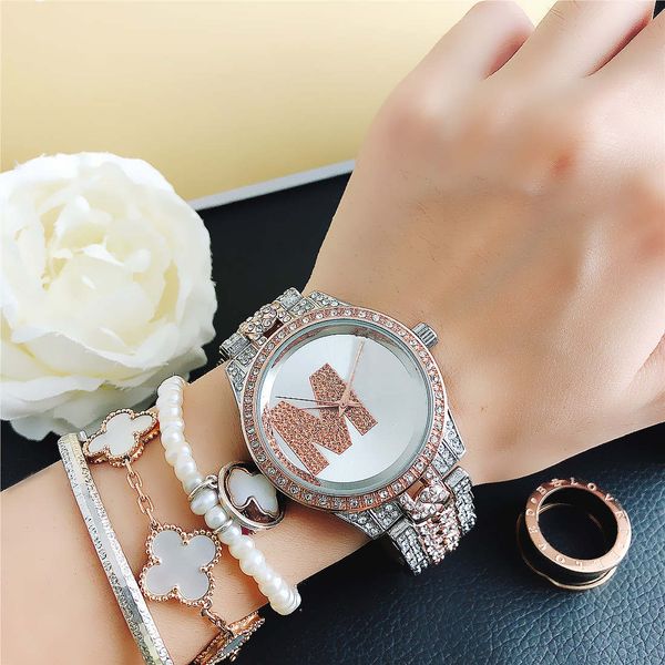 

uppercase letter gold watch women watches 37mm fashion dress datejust diamond 5 color dial stainless steel strap quartz movement, Slivery;golden
