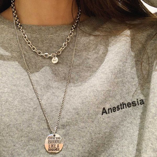 

niche simple letter disc long necklace net red double layer sweater chain trendy collar neckband girl, Black