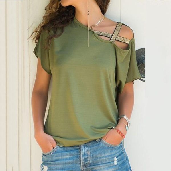

women's blouses & shirts s-5xl women skew neck irregular criss cross blouse patchwork solid blusa femme one shoulder summer shirt holl, White