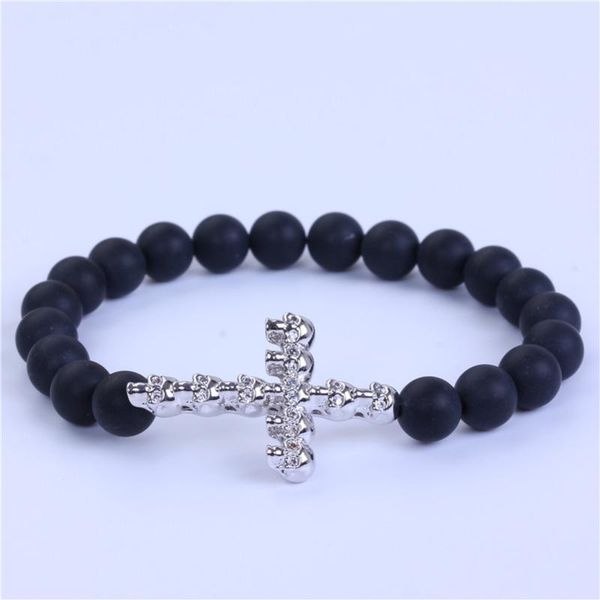

charm bracelets 2021 arrival buddha style natural stone bracelet men matte cross homme charms yoga jewelry, Golden;silver
