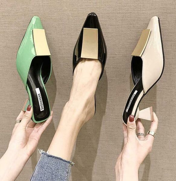 

slippers fashion women shoes cone high heels pointed toe pumps sandals 2021, Black
