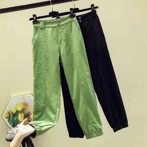 

women's pants & capris trousers women summer high waist plus size loose cotton and linen elastic ankle length green black harem 5xl yvv, Black;white